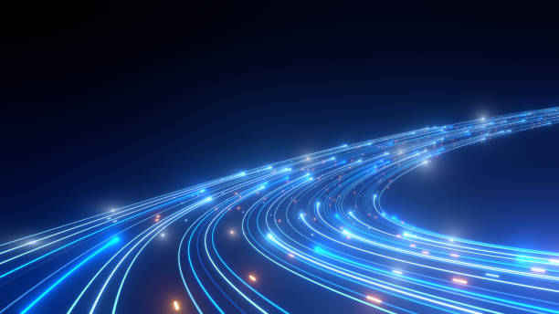 High Speed Light Streaks internet data, blue colour, glow lines, background